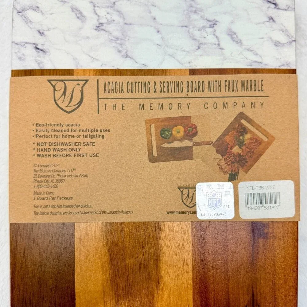 Acacia Cutting & Serving Board w/Faux Marble NFL Tampa Bay Buccaneers Logo